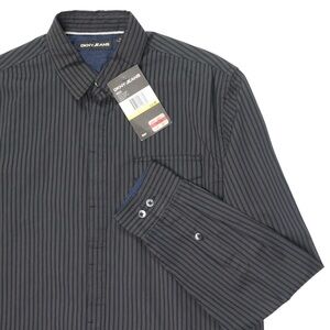 DKNY Long Sleeve Shirt NWT Men’s Size Medium Black Striped 100% Cotton